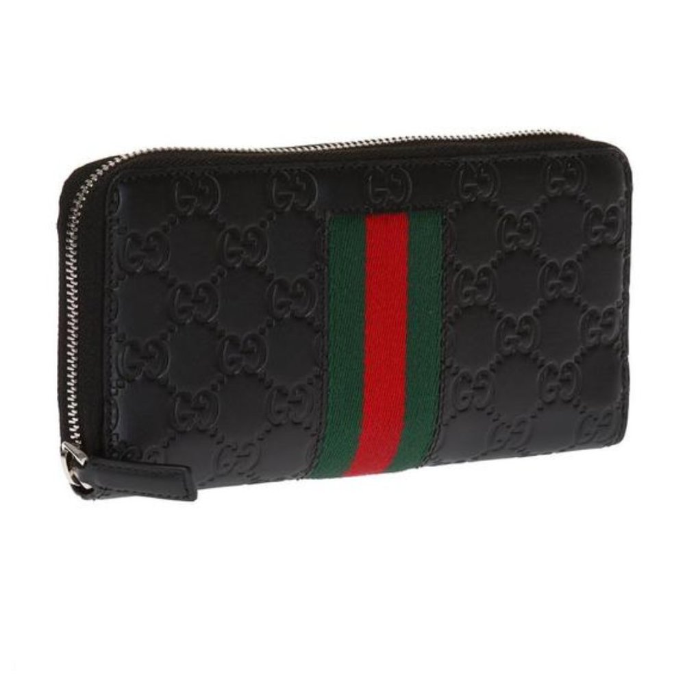 Gucci Guccissima with Web Zip Around Wallet in Black